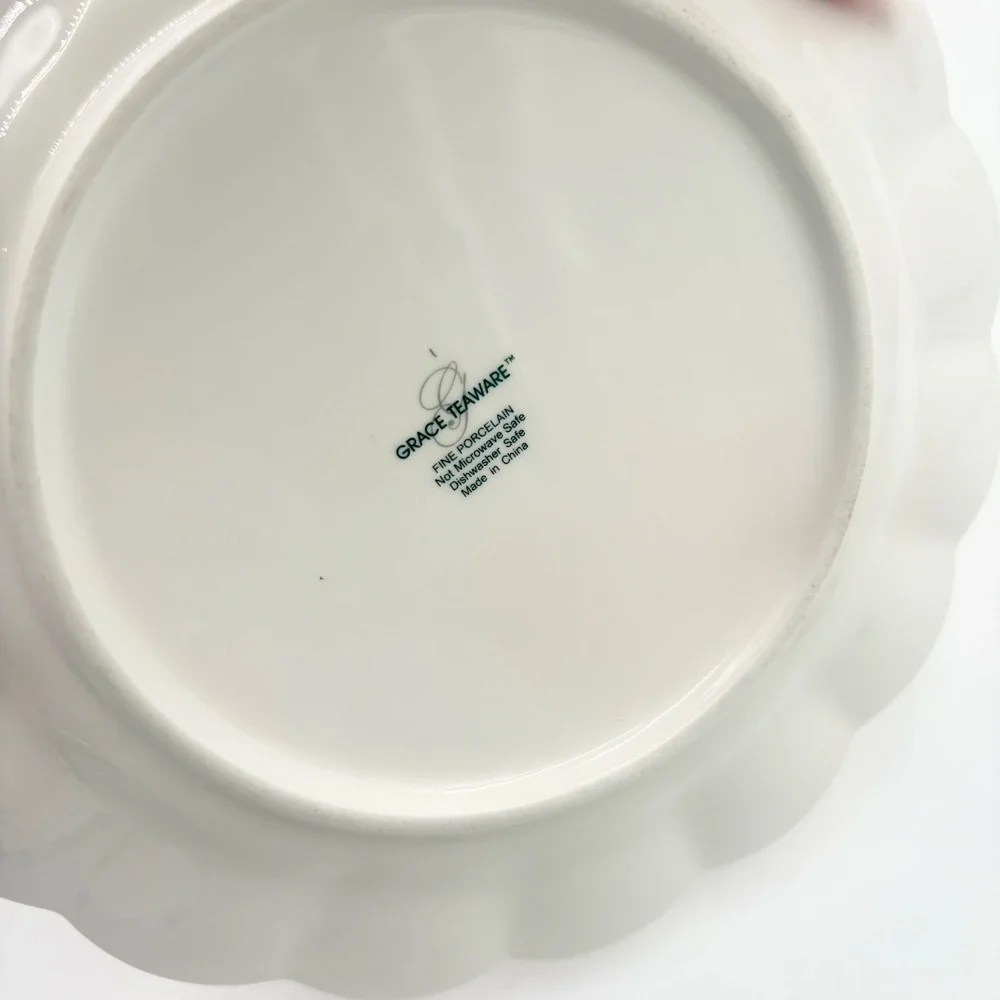Grace Teaware Pink Scalloped Fine Porcelain Salad‎ Plate Gold Gilt Trim 8 inch